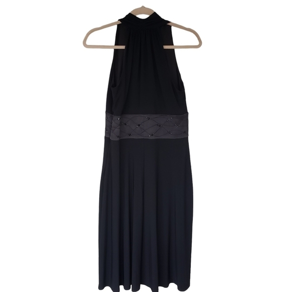 Evan Picone Black Stretchy Cocktail Dress Sleeveless Embellished Empire Waist - Picture 2 of 8